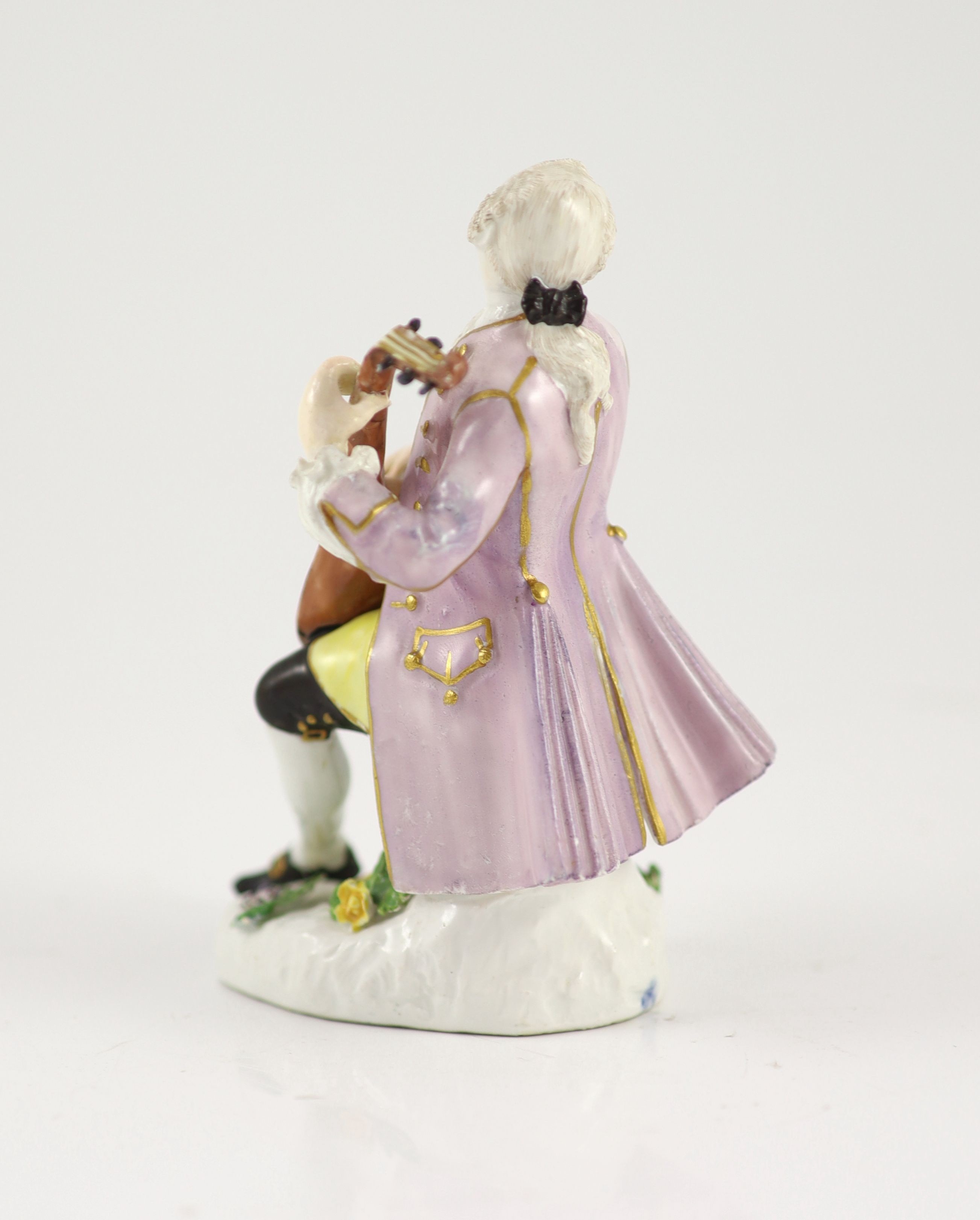 A Meissen figure of a lute player, c.1755 13.8 cm high, some restoration